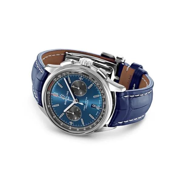 Breitling Premier Men Automatic Blue Crocodile Watch AB0118A61C1P1 - Image 3