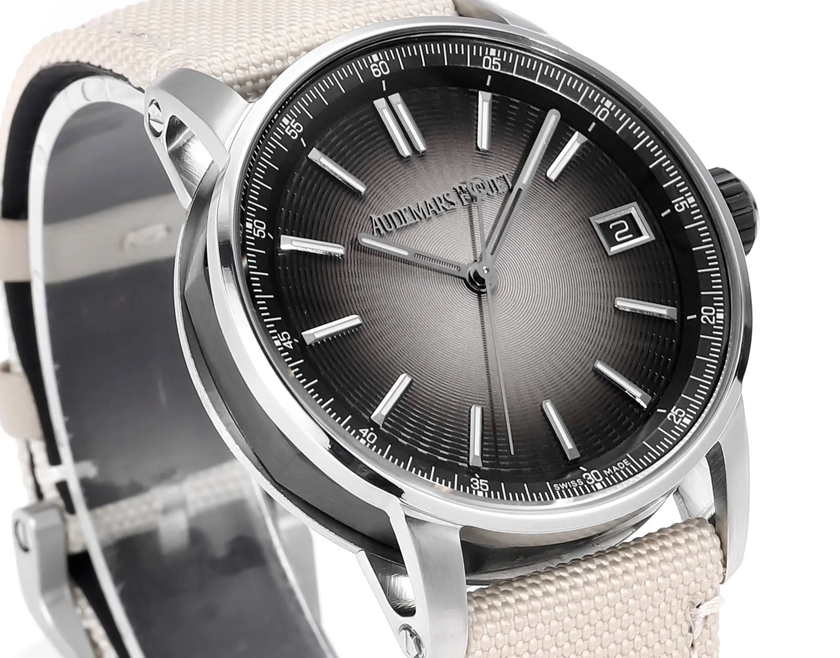 watch Audemars Piguet CODE 11.59 Stainless Steel Watch with Smoked Dial and Beige Fabric Strap. 41mm - Image 4