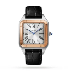 Cartier Santos-Dumont Men Automatic Silver Stainless Steel 18ct Rose Gold Watch W2SA0017