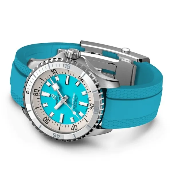 Breitling Superocean Unisex Automatic Turquoise Rubber Watch A17377211C1S1 - Image 4