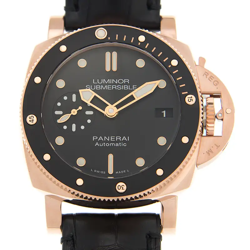 Panerai Submersible Men Automatic Black Alligator Watch PAM00974 - Image 3