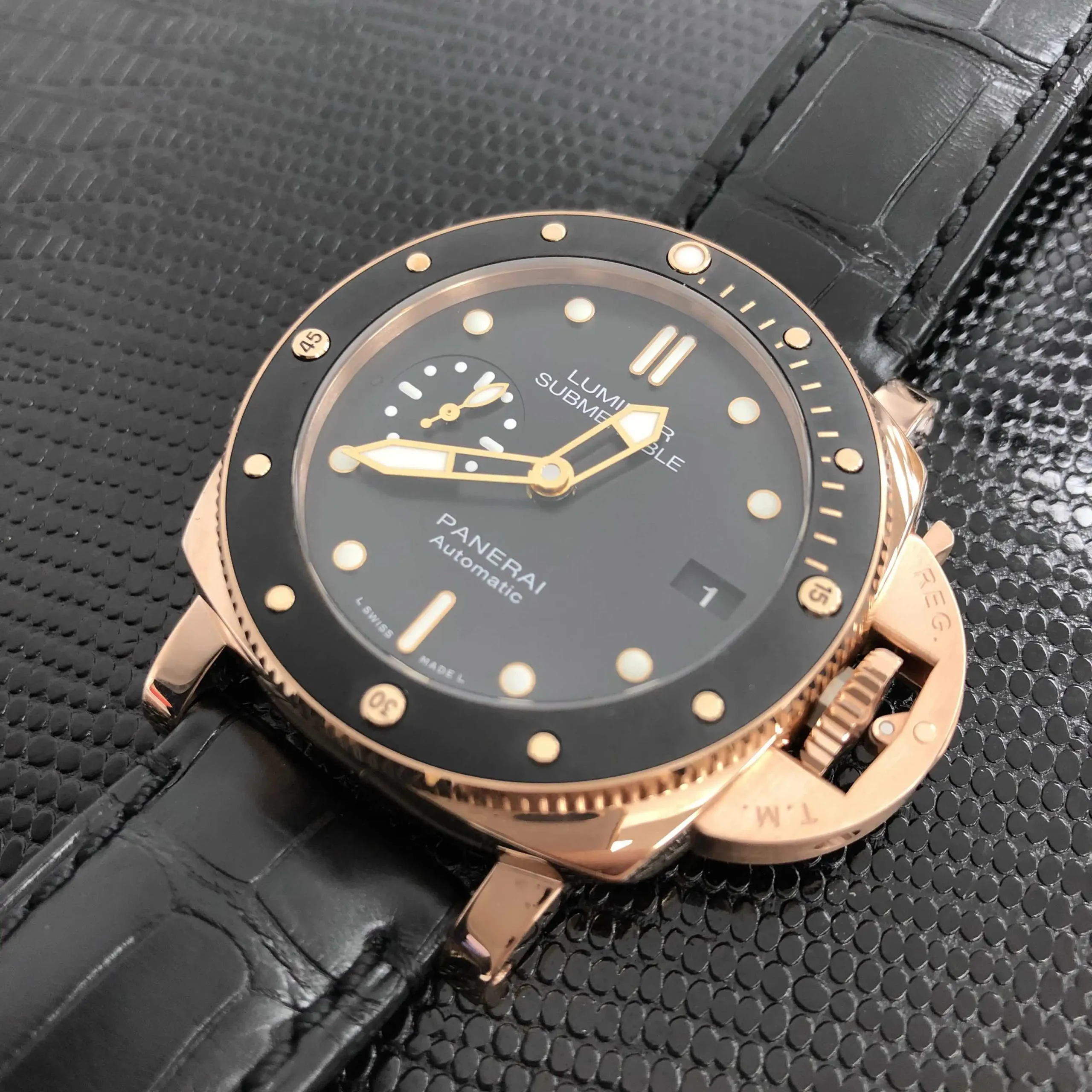 Panerai Submersible Men Automatic Black Alligator Watch PAM00974 - Image 2