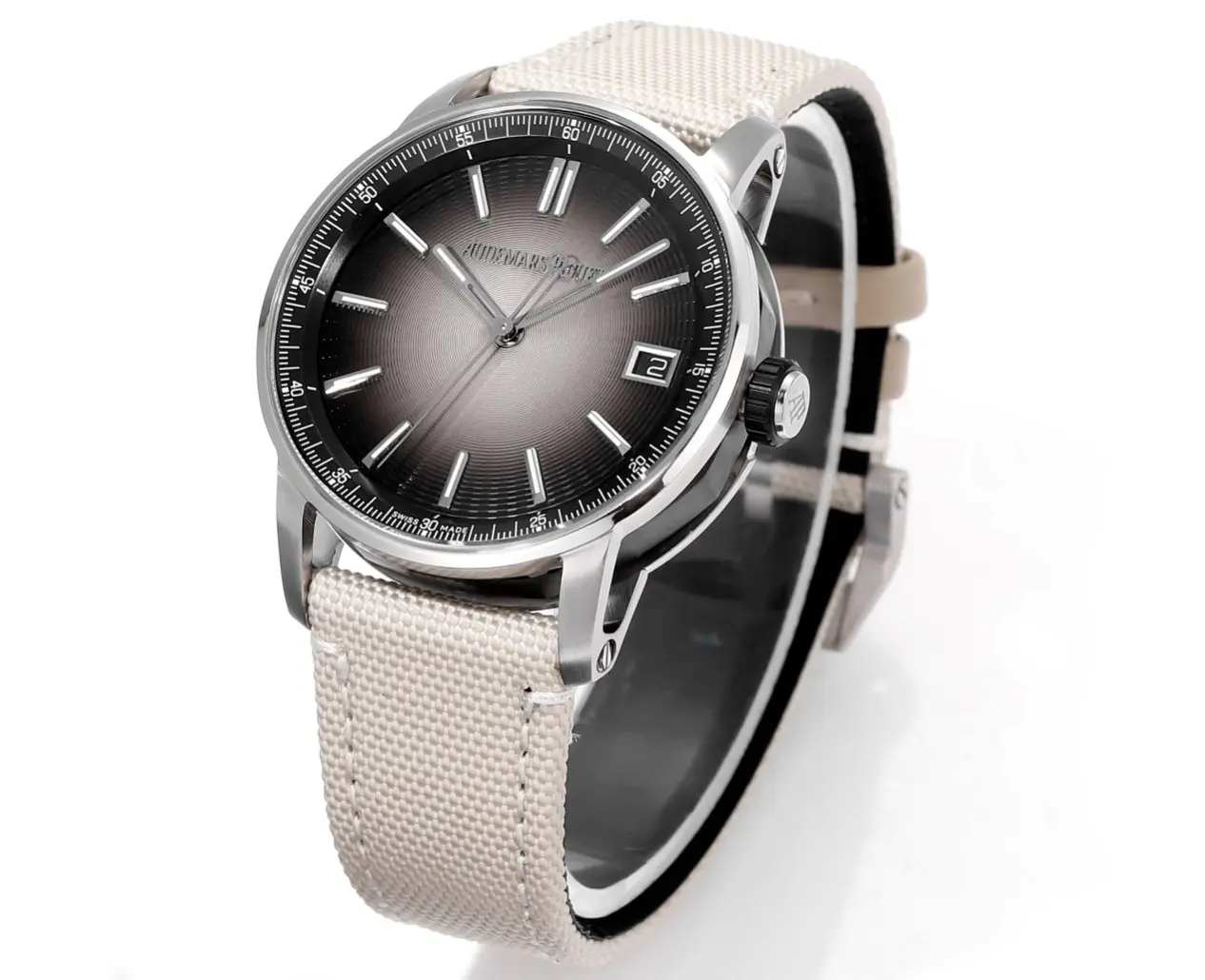 watch Audemars Piguet CODE 11.59 Stainless Steel Watch with Smoked Dial and Beige Fabric Strap. 41mm - Image 3