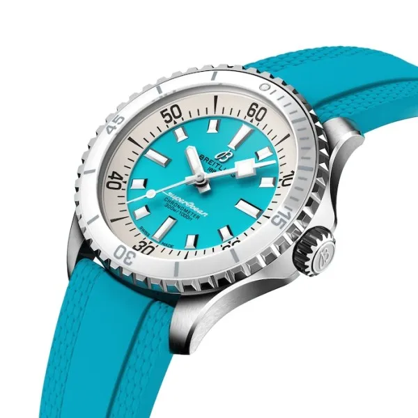 Breitling Superocean Unisex Automatic Turquoise Rubber Watch A17377211C1S1 - Image 3