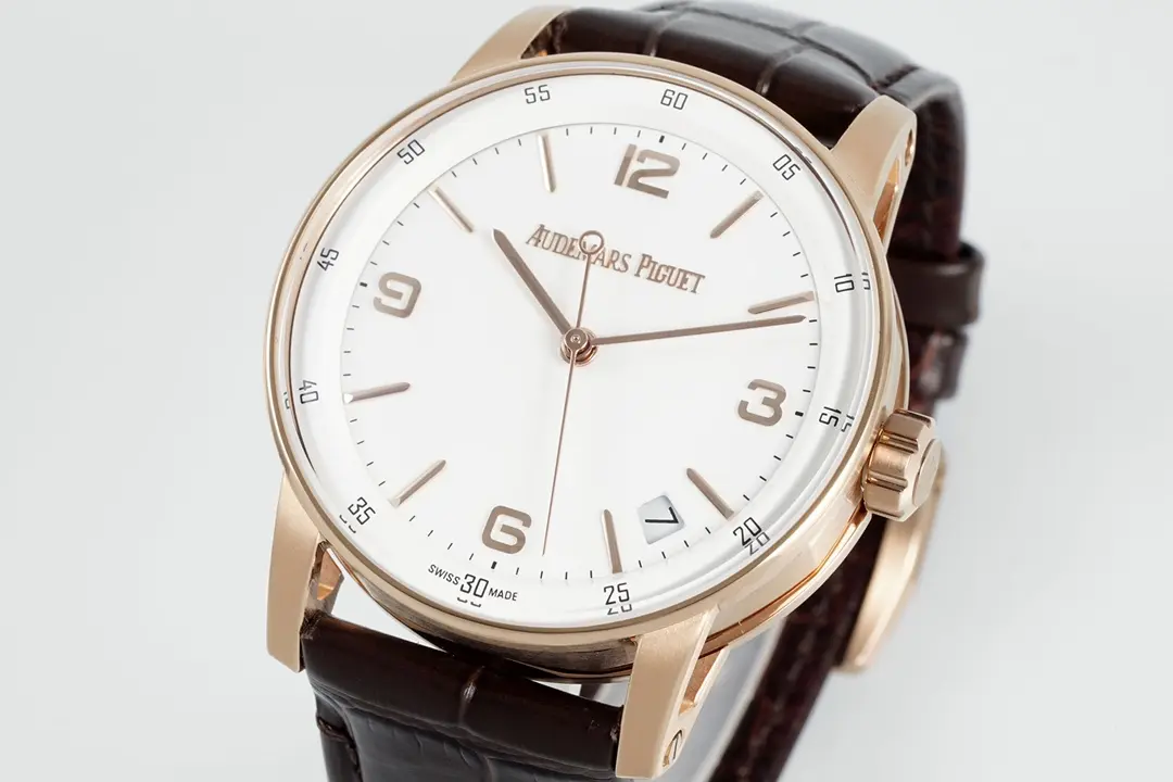 watch Audemars Piguet CODE 11.59 Blue Dial Three-Hand Automatic Watch 41mm Rose Gold Case with Brown Leather Strap - Image 3