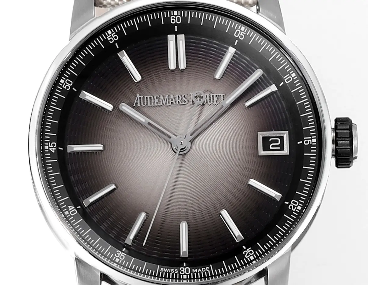 watch Audemars Piguet CODE 11.59 Stainless Steel Watch with Smoked Dial and Beige Fabric Strap. 41mm - Image 2