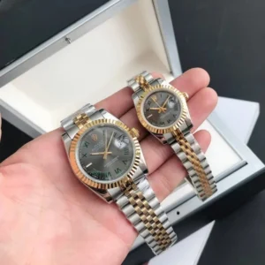 Couple Watches Rolex Datejust 36/28mm RG/SS Jub Grey/Rmn