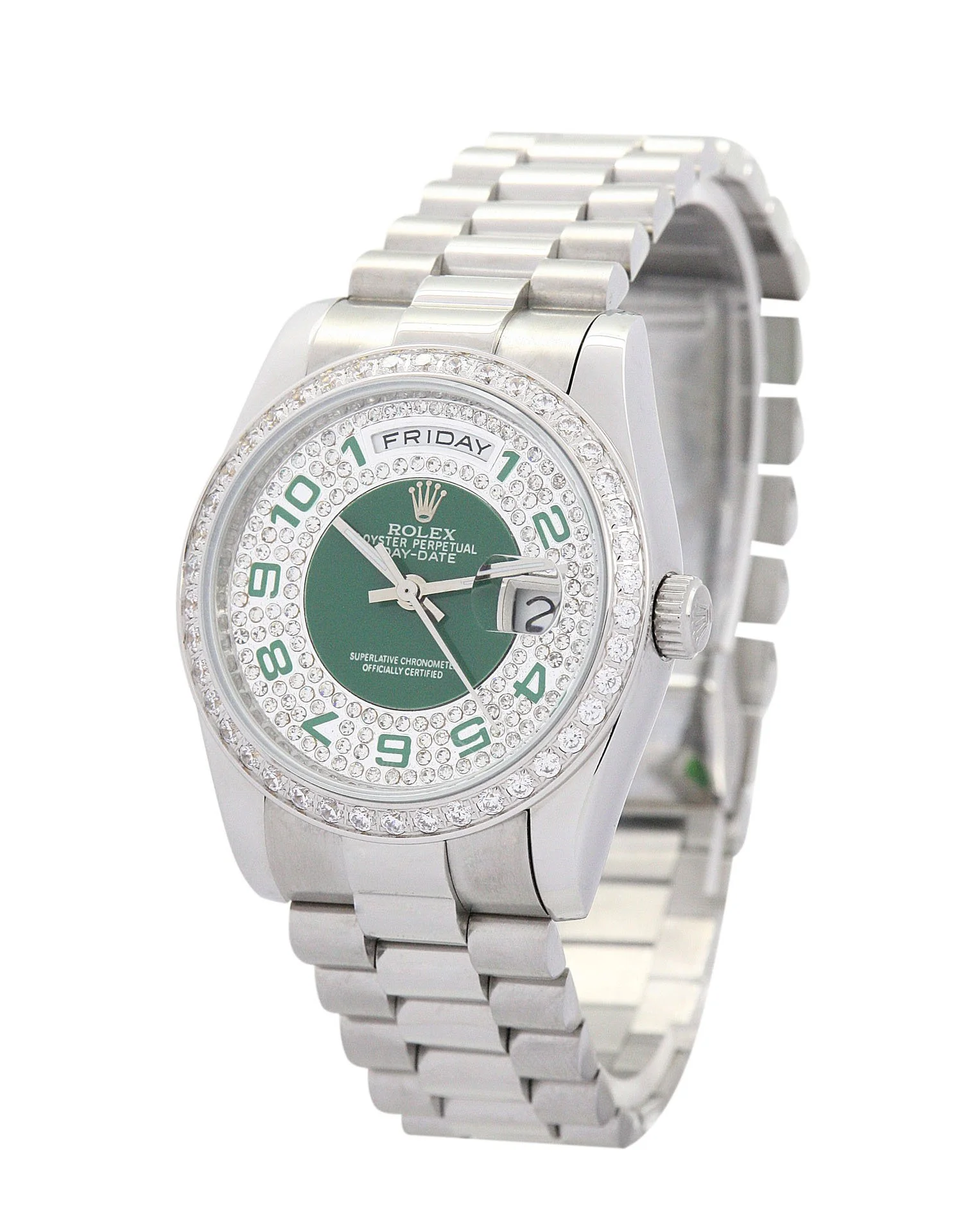 Rolex Day-Date 36mm Green and Silver with Diamonds Dial 118346 - Image 2
