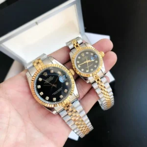 Couple Watches Rolex Datejust 36/28mm RG/SS Jub Black/Dia