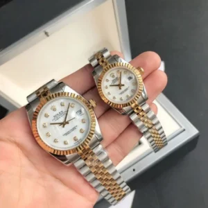 Couple Watches Rolex Datejust 36/28mm RG/SS Jub White/Dial