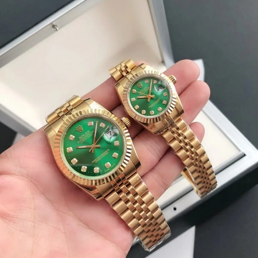 Couple Watches Rolex Datejust 36/28mm RG/RG Jub Green/Dial