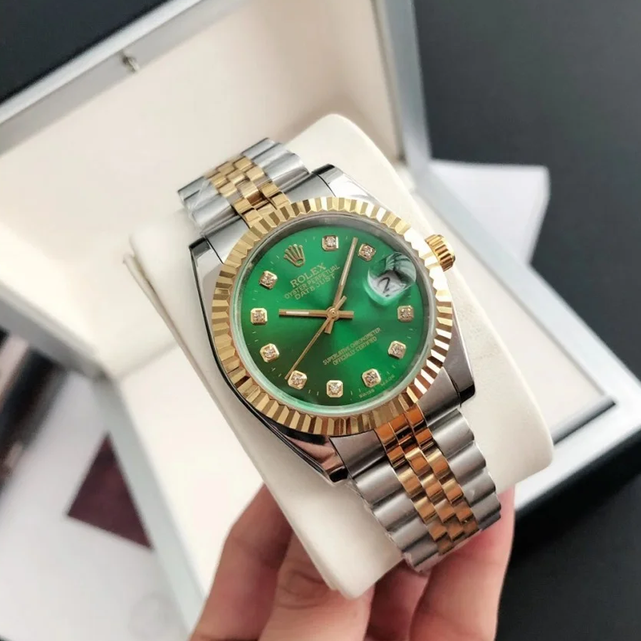 Couple Watches Rolex Datejust 36/28mm RG/SS Jub Green/Dial - Image 2