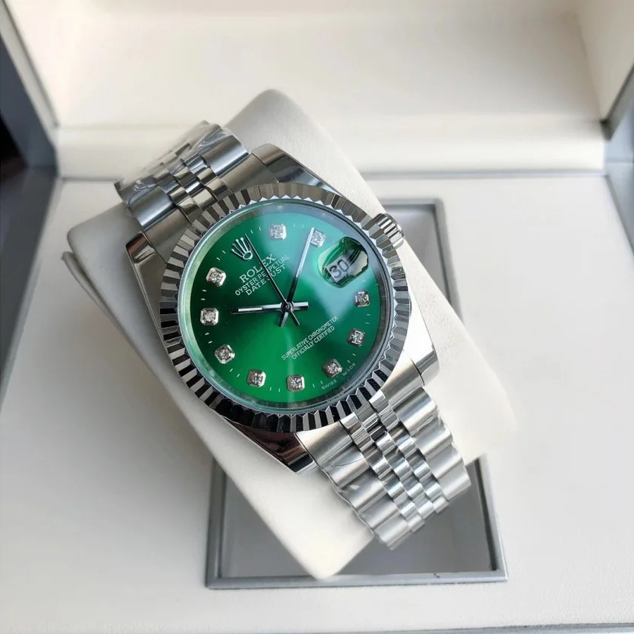 Couple Watches Rolex Datejust 36/28mm SS/SS Jub Green/Dia - Image 4