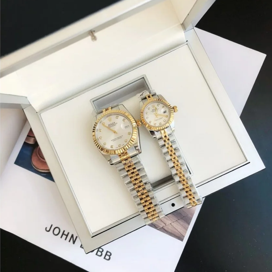 Couple Watches Rolex Datejust 36/28mm RG/SS Jub Sliver/Dia - Image 8