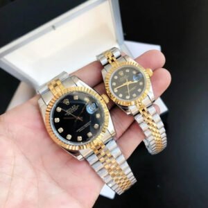 Couple Watches Rolex Datejust 36/28mm RG/SS Jub Black/Dia